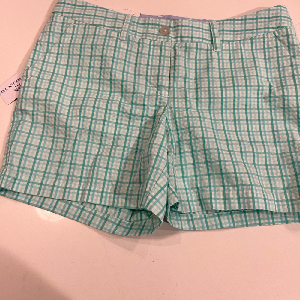NWT Southern Tide gingham plaid summer preppy classic Teal Caroline shorts 6